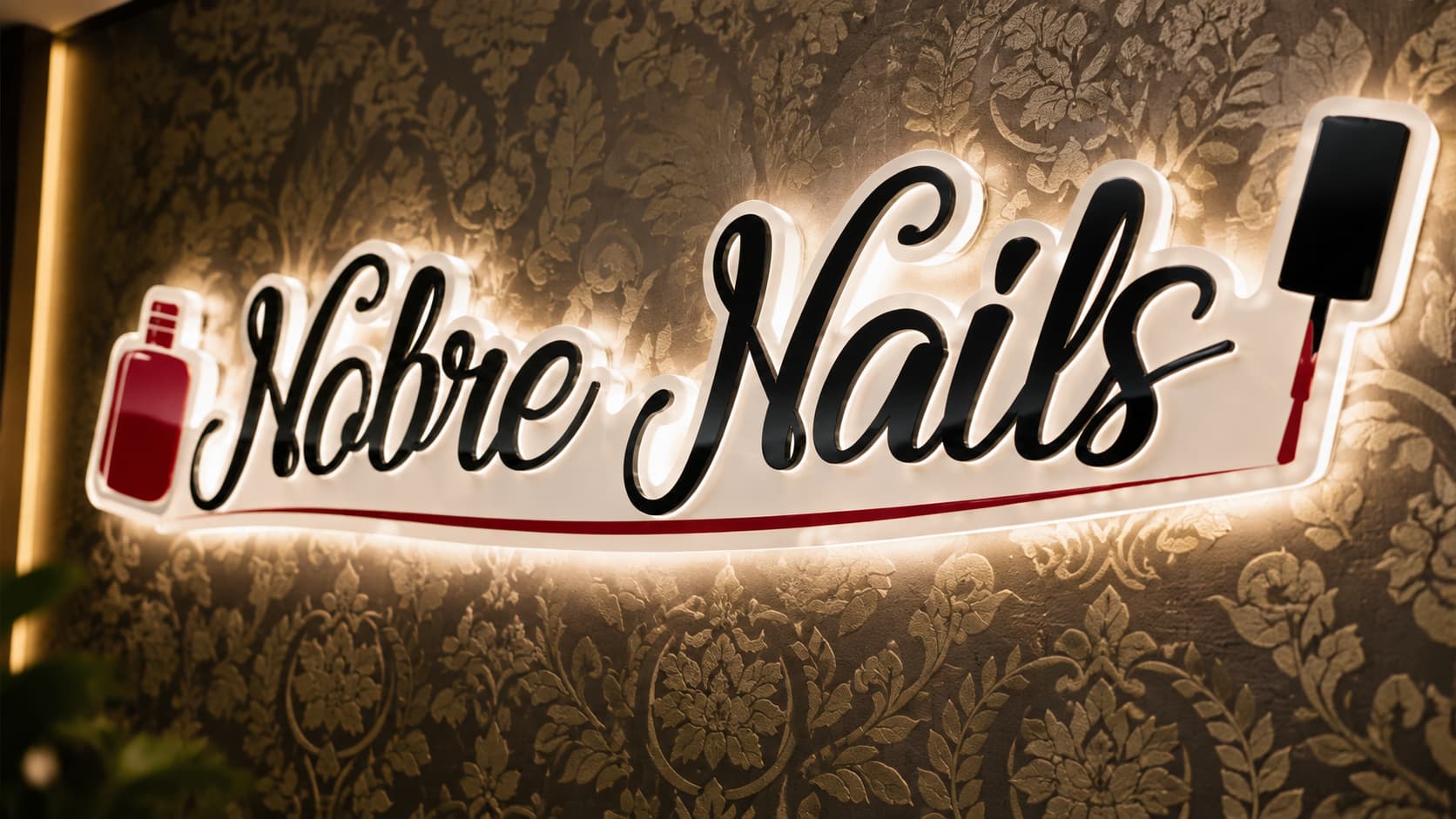 Placa Nobre Nails em acrílico com iluminação LED